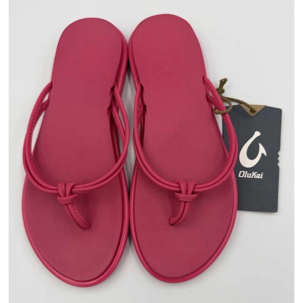 OluKai Aka Pink Plumeria Women's 6  Flip Flop Sandals Slippers Island Comfort